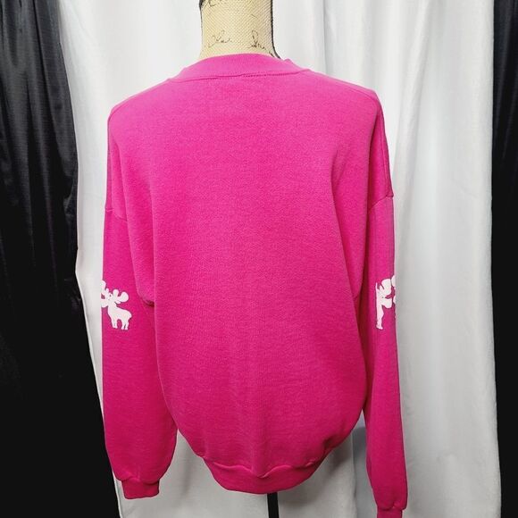 Vintage 80s Jerzees Barbiecore Hot Pink Moose Crewneck Pullover Sweatshirt - Picture 7 of 14